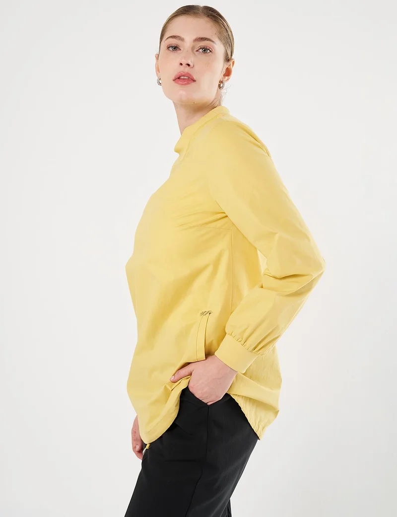 Kayra Drawstring Hem Cotton Tunic in Yellow