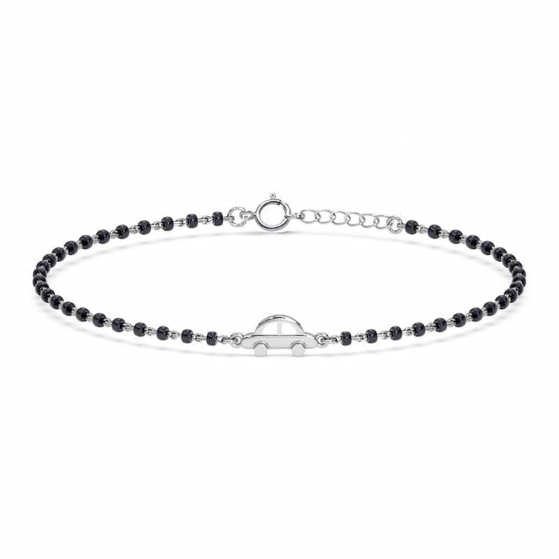 CLARA 925 Sterling Silver Baby Nazariya Kids Car Bracelet With Black Beads | New Born to 1 Year | Length 5 inch, Adjustable | Gift For Baby Boys and Girls - Image 1