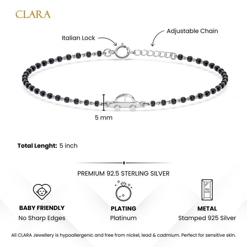 CLARA 925 Sterling Silver Baby Nazariya Kids Car Bracelet With Black Beads | New Born to 1 Year | Length 5 inch, Adjustable | Gift For Baby Boys and Girls - Image 3