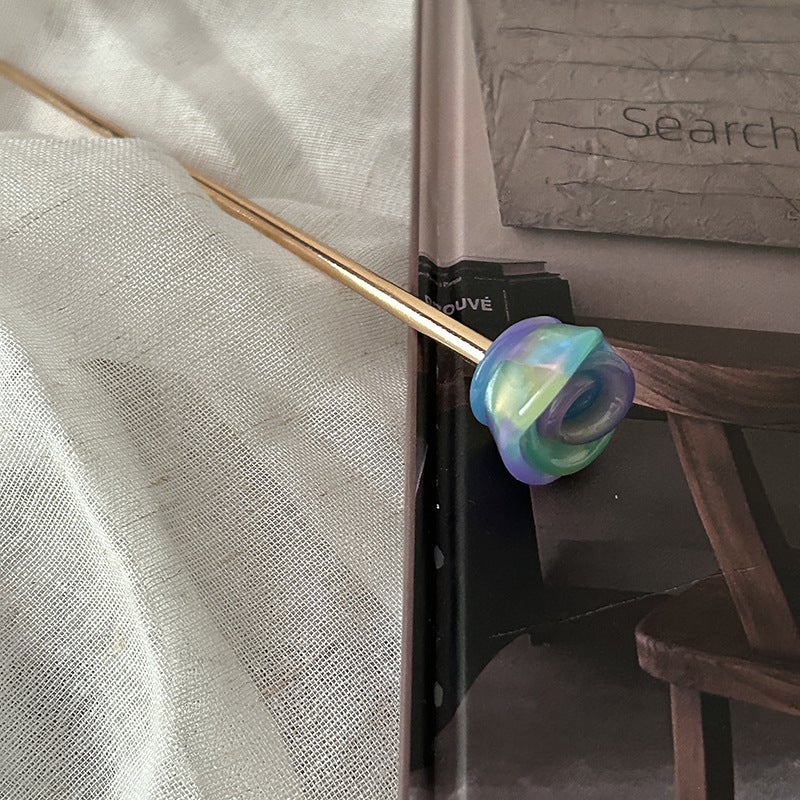 Generic Metal rose acetate hairpin womens ball head lazy hair updo artifact simple hairpin daily wear all-matching chopsticks Blue and purple