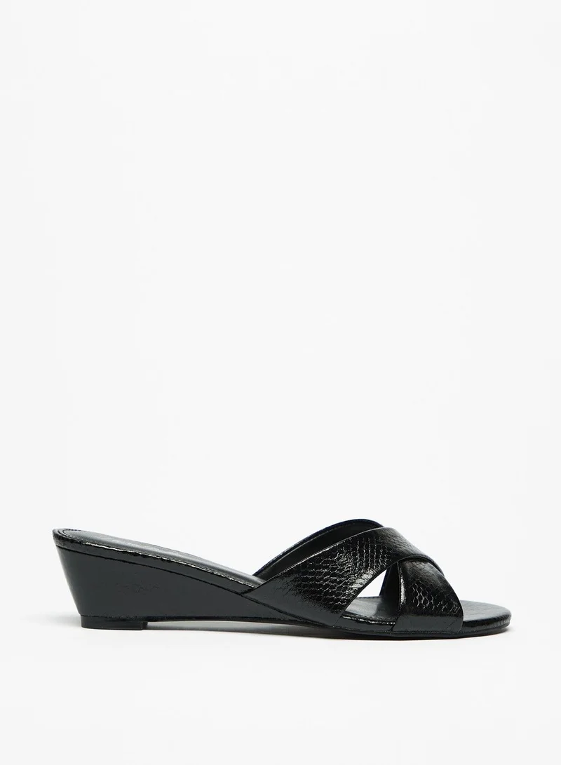 Flora Bella Textured Slip On Cross Strap Sandals with Wedge Heels