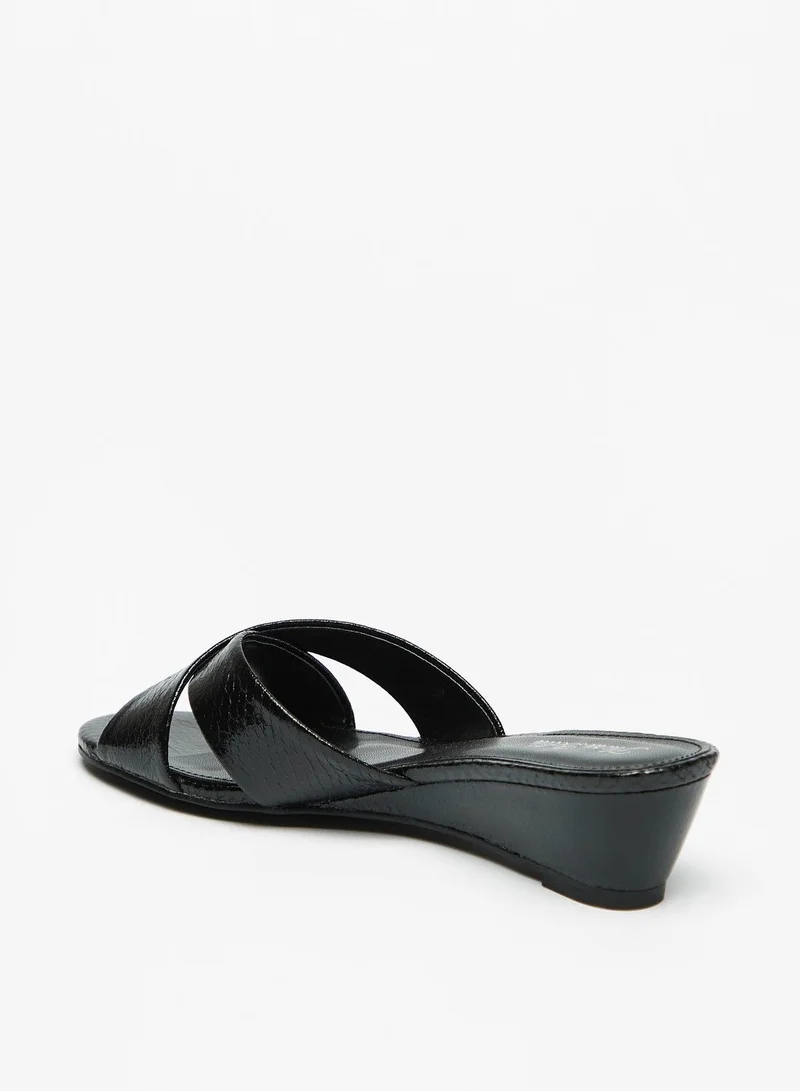 Flora Bella Textured Slip On Cross Strap Sandals with Wedge Heels