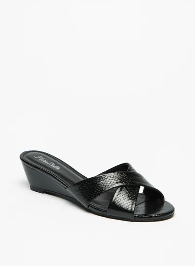 فلورا بيلا Textured Slip On Cross Strap Sandals with Wedge Heels