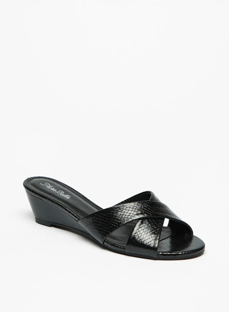 Flora Bella Textured Slip On Cross Strap Sandals with Wedge Heels