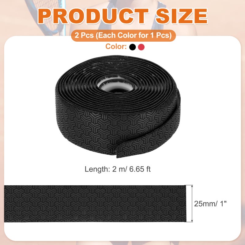 Tennis Racket Grip Tape, Anti-slip Tennis Overgrip Stretchy 6.65ft & 2Pcs & Black/Red Super Absorbent Dry Feel Replacement Badminton Grips Fit for (Pickleball/Fishing Rod) - Image 2
