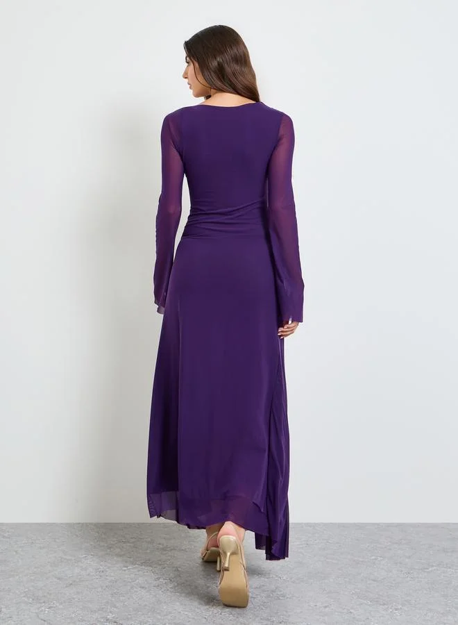 Take Two deep purple Purple Gathered Asymmetric Neck Maxi Dress for Women | Best Price UAE