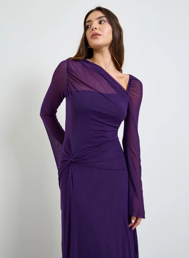 Take Two deep purple Purple Gathered Asymmetric Neck Maxi Dress for Women | Best Price UAE