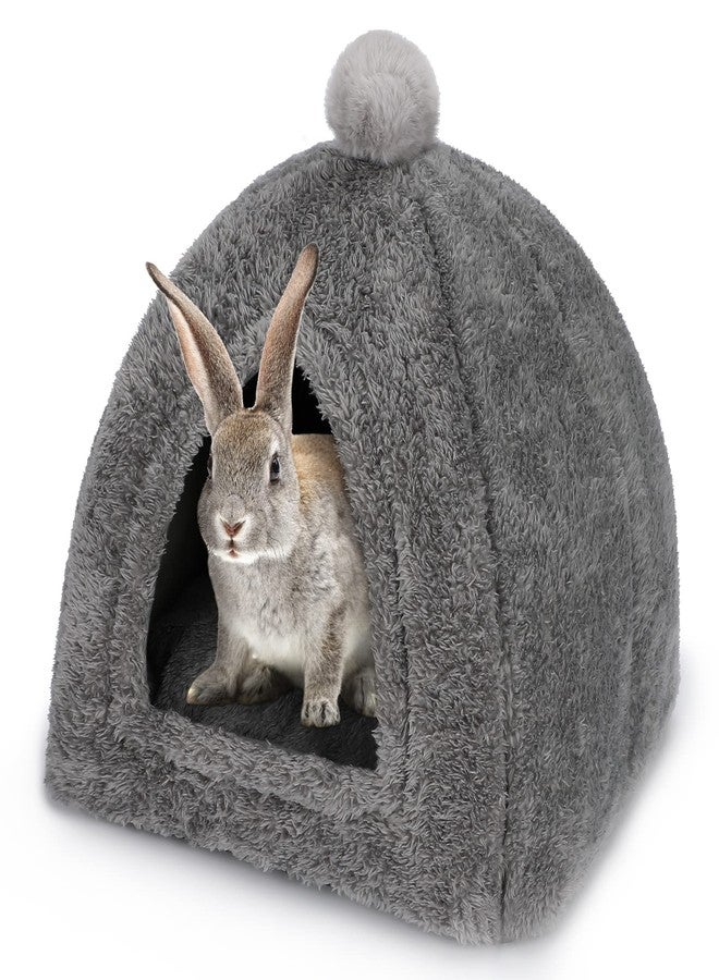 YUEPET Large Rabbit Cave Bed Bunny Warm Tent House Small Animal Triangle Hideout for Rabbit Bunny Guinea Pig Ferret (Dark Grey) - Image 1