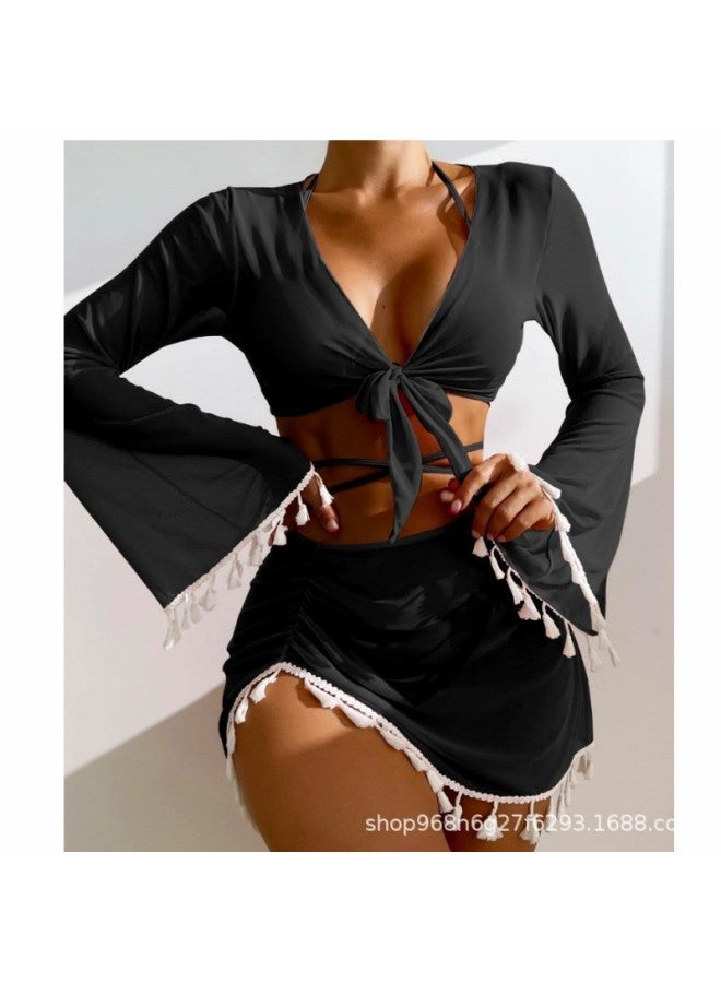 New Style Tassel Mesh Blouse Short Skirt Four-piece Bikini Thai Conservative Swimsuit For Women