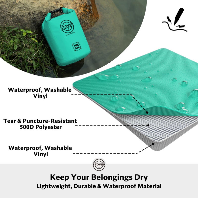 STOVER 5/10/25/30/40/55L Waterproof Dry Bag, Small Lightweight Roll Top Dry Bag Backpack w/Waterproof Phone Case, Kayaking, Travel, Hiking, Fishing, Tubing, Camping, the Beach, Men/Women (Teal) - Image 2