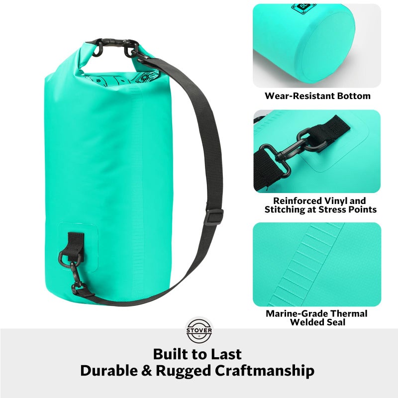 STOVER 5/10/25/30/40/55L Waterproof Dry Bag, Small Lightweight Roll Top Dry Bag Backpack w/Waterproof Phone Case, Kayaking, Travel, Hiking, Fishing, Tubing, Camping, the Beach, Men/Women (Teal) - Image 3