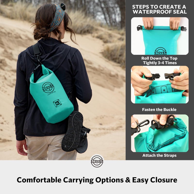 STOVER 5/10/25/30/40/55L Waterproof Dry Bag, Small Lightweight Roll Top Dry Bag Backpack w/Waterproof Phone Case, Kayaking, Travel, Hiking, Fishing, Tubing, Camping, the Beach, Men/Women (Teal) - Image 4