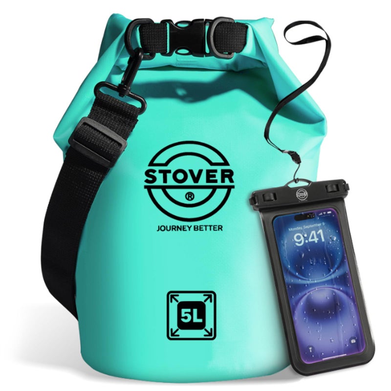 STOVER 5/10/25/30/40/55L Waterproof Dry Bag, Small Lightweight Roll Top Dry Bag Backpack w/Waterproof Phone Case, Kayaking, Travel, Hiking, Fishing, Tubing, Camping, the Beach, Men/Women (Teal) - Image 1