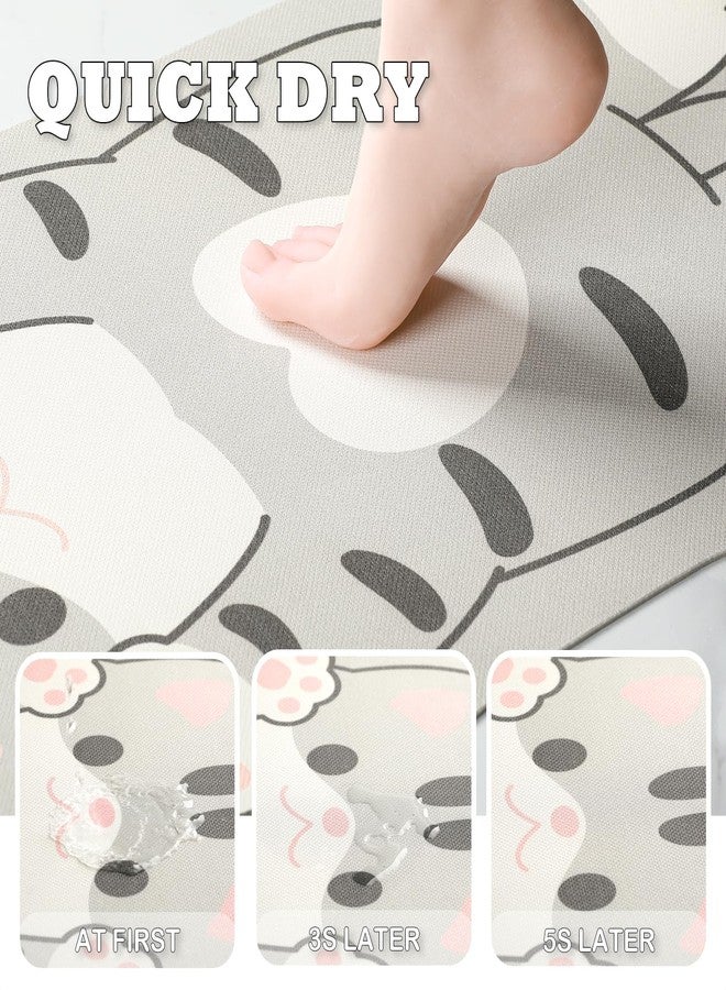 Tyrafry Cute Animals Bath Mats Ultra Thin Bathroom Rugs Fit Under Door Quick Dry Super Absorbent Washable Bath Rug for Shower, Tub, Cream, Easy Care, Cat Grey 17"x25" - Image 4
