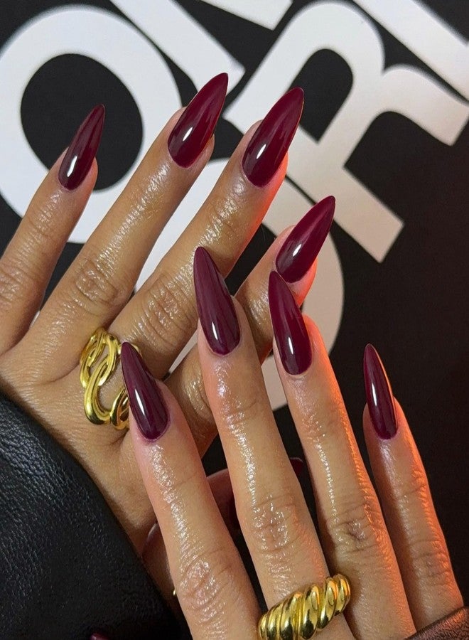 XCREANDO Dark Red Press on Nails Almond Shaped Nails Press ons, Medium Fake Nails Almond Acrylic Nails Glue on Nail Medium Length False Nail for Women Thick Natural Gel Stiletto 24Pcs - Image 3