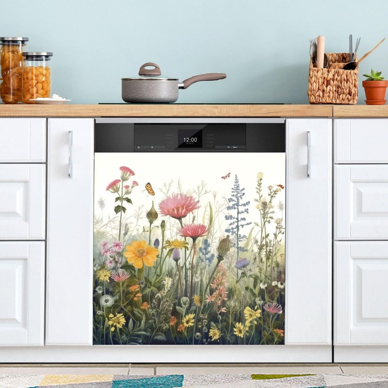GUIJI Flowers Dishwasher Magnet Cover for Washers Fridge Panel Decal Cover Washing Machine Cabinet Reusable Dishwasher Door Covers Decorative-23"W x 26" H Inch - Image 4