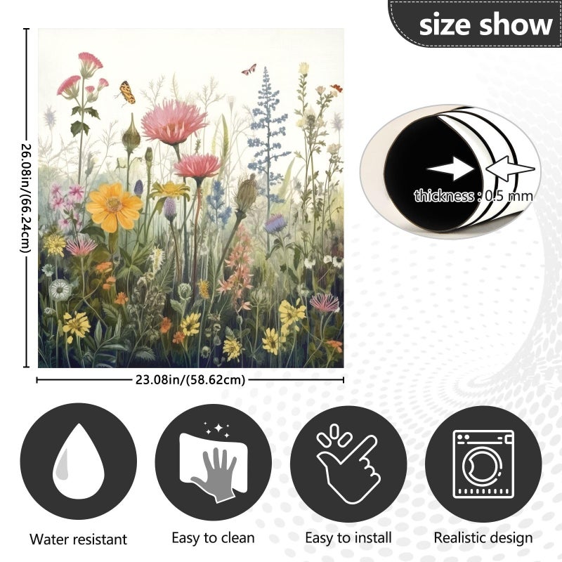 GUIJI Flowers Dishwasher Magnet Cover for Washers Fridge Panel Decal Cover Washing Machine Cabinet Reusable Dishwasher Door Covers Decorative-23"W x 26" H Inch - Image 2