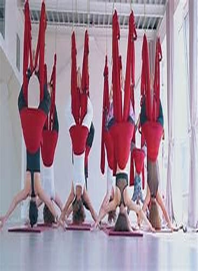 The Yogis أرجوحة اليوغا الهوائية من اليوجيز، مصنوعة من الليكرا، مناسبة لليوغا المضادة للجاذبية، وتمارين الانقلاب، وتحسين المرونة وقوة عضلات الجذع - مزودة بأحزمة تمديد ومشابك (أحمر) - Image 5