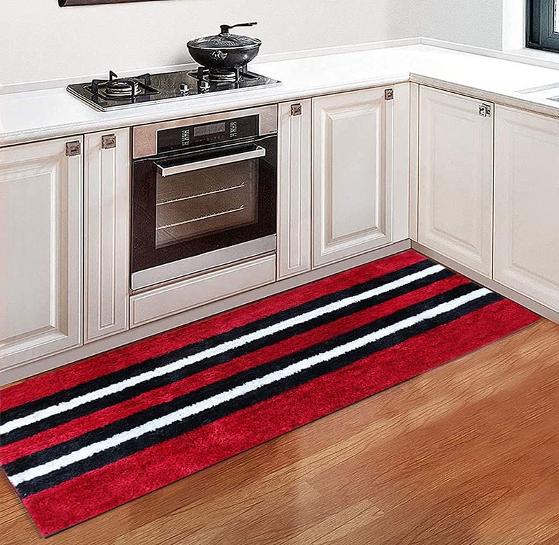 SKIVE Kitchen Mat and Runner with Anti Skid Backing,Colour Black patta Red (40x120(40 x 60) CM Set of 2 - Image 5