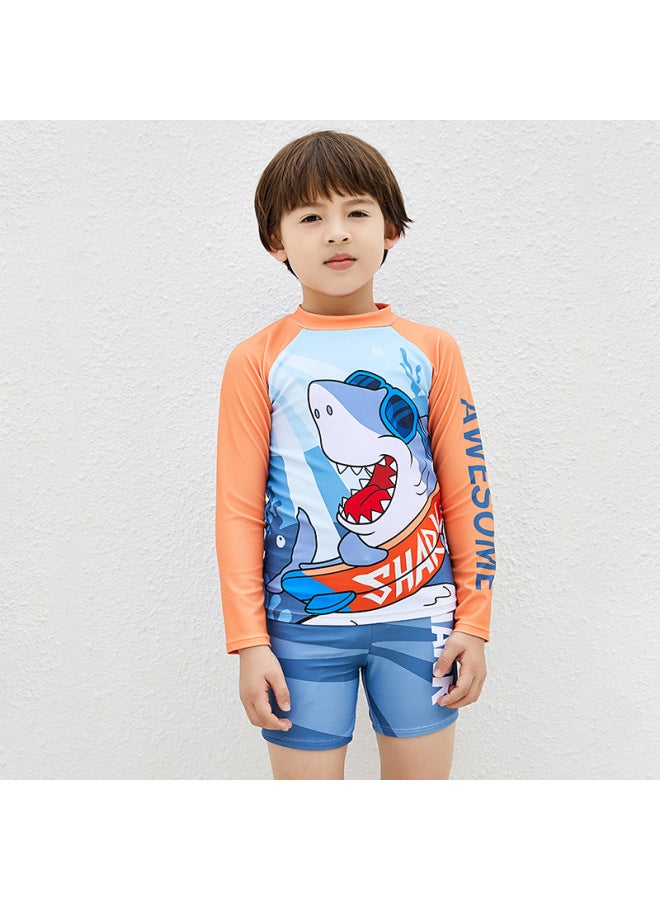 Loquat Children's Swimsuit Split Boys' 2023 Long-sleeved Sunscreen Suit Baby Quick-drying Boys' Swimsuit-Color:737 (split)- - Image 3