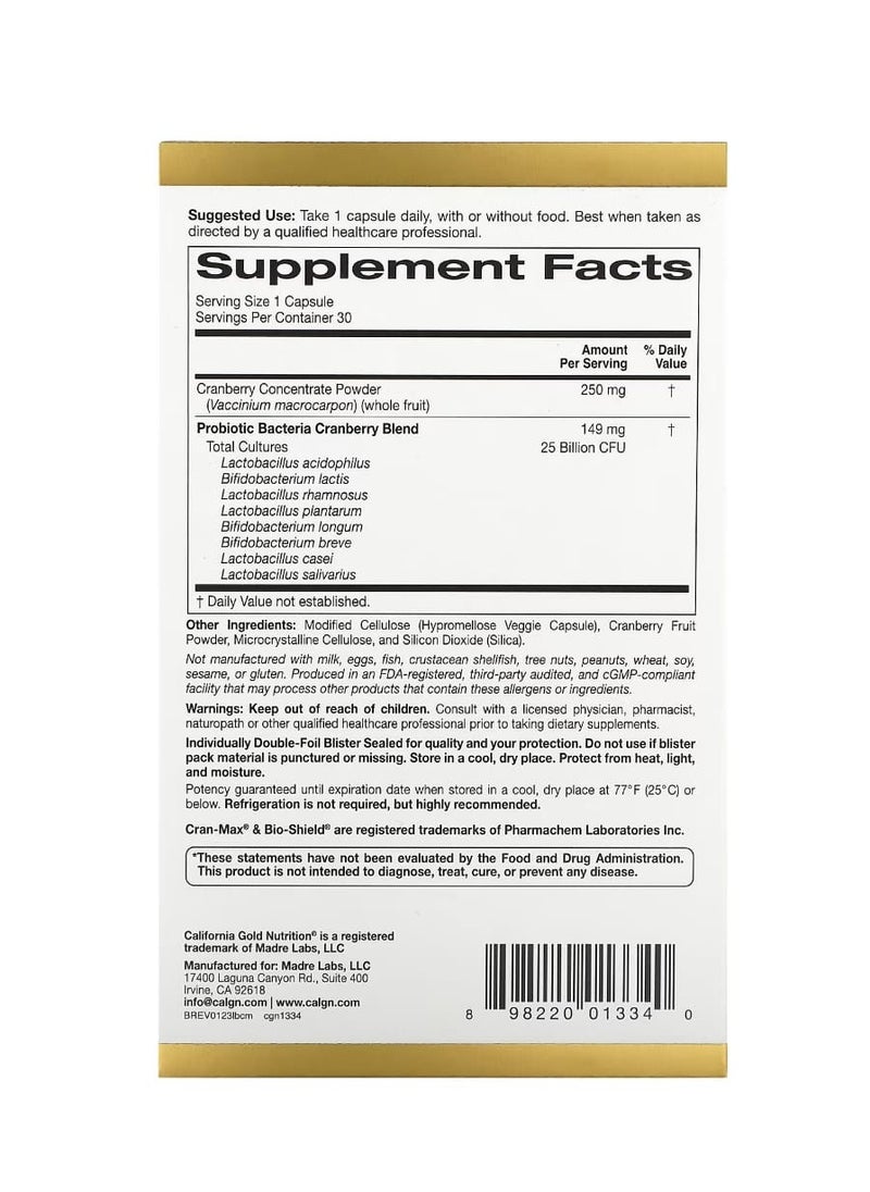 California Gold Nutrition LactoBif Probiotics 25 Billion CFU30 Veggie Capsules  - Image 2
