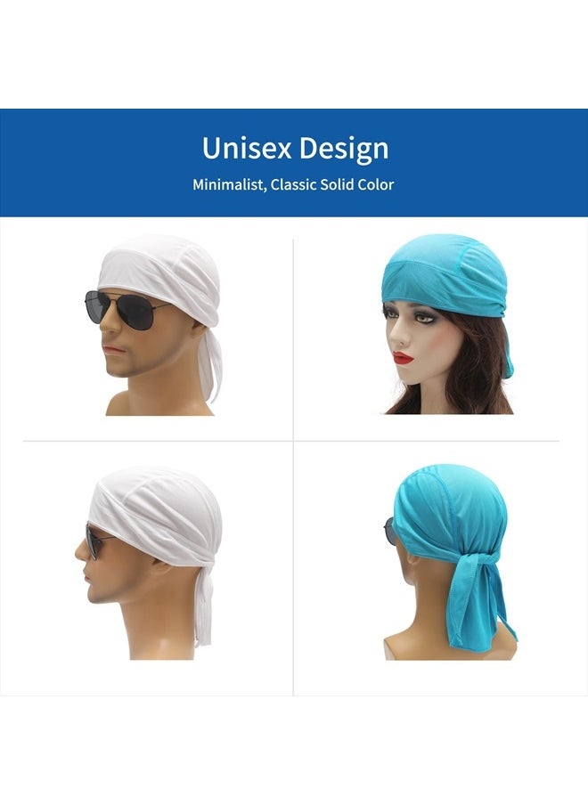 ZLYC Sweat Wicking Do Rags Skull Cap for Men Women Thin Dew Rag Bandana Cycling Helmet Liner Beanie (Solid White&Blue)  - Image 2