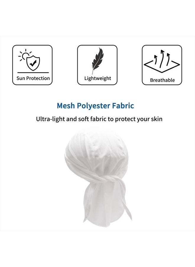 ZLYC Sweat Wicking Do Rags Skull Cap for Men Women Thin Dew Rag Bandana Cycling Helmet Liner Beanie (Solid White&Blue)  - Image 3