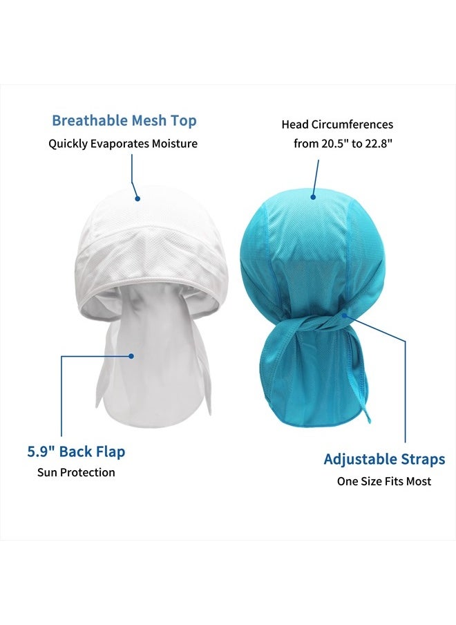 ZLYC Sweat Wicking Do Rags Skull Cap for Men Women Thin Dew Rag Bandana Cycling Helmet Liner Beanie (Solid White&Blue)  - Image 4