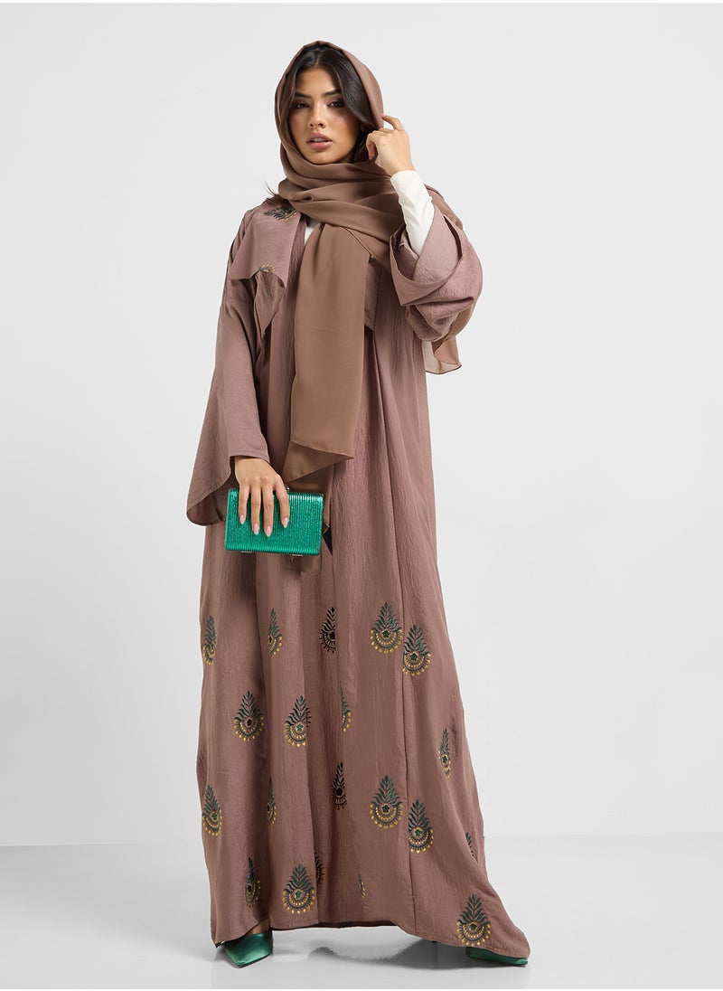 hayas closet - Collared Abaya wih Embroidery - Image 1