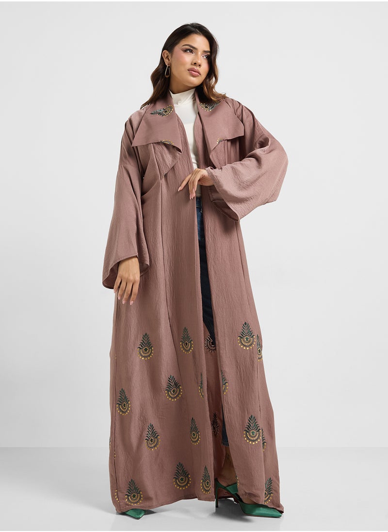 hayas closet - Collared Abaya wih Embroidery - Image 1