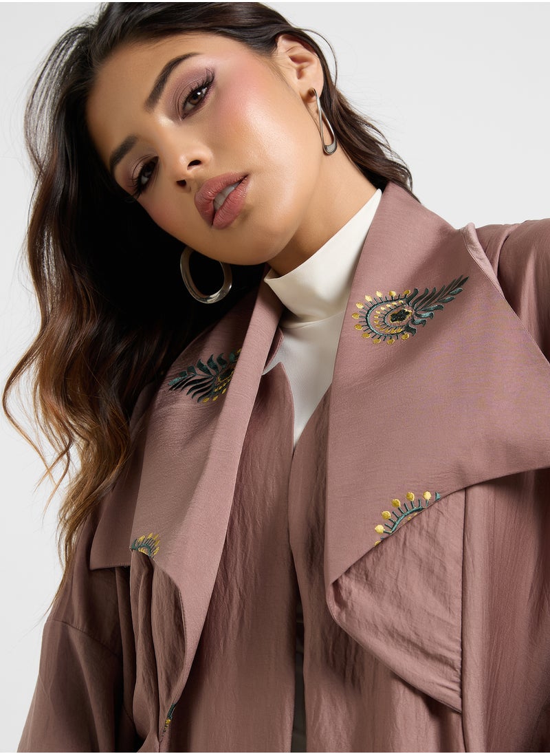 hayas closet - Collared Abaya wih Embroidery - Image 1