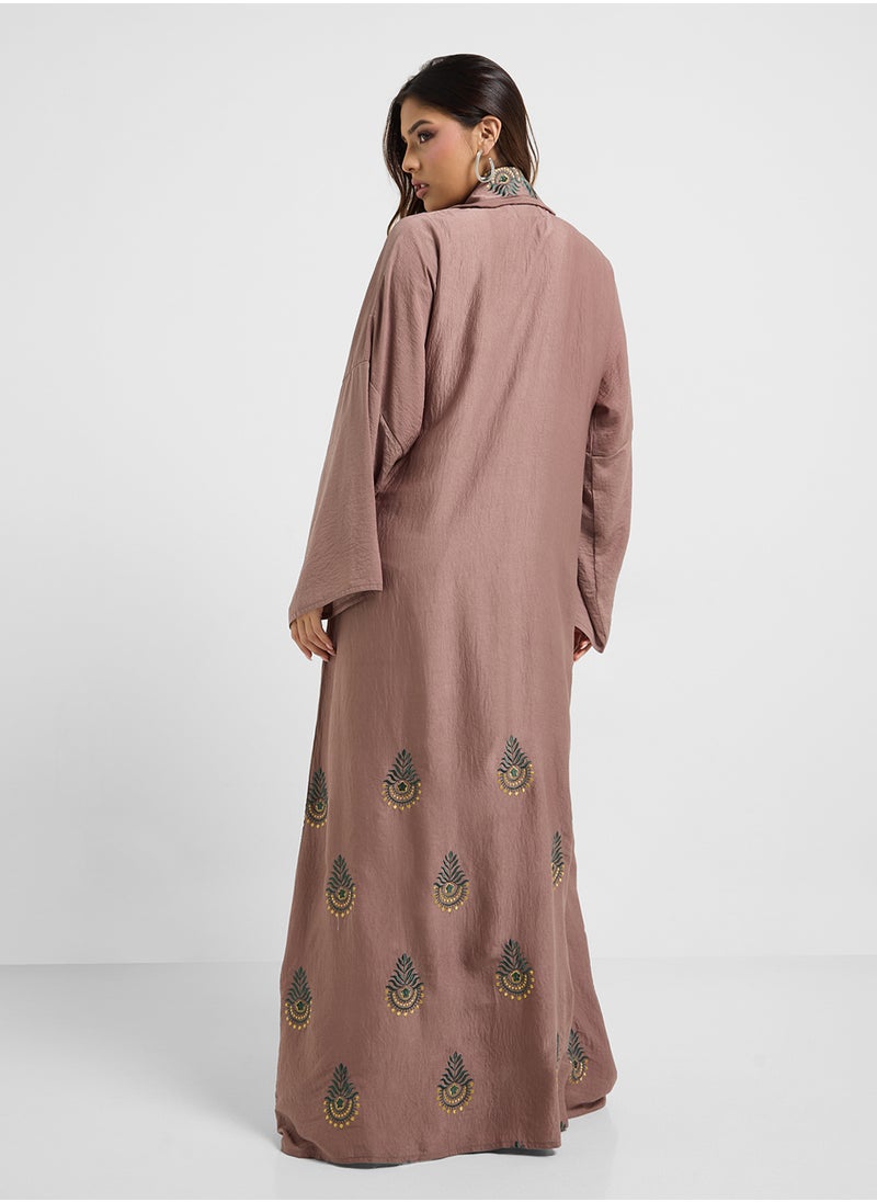 hayas closet - Collared Abaya wih Embroidery - Image 1