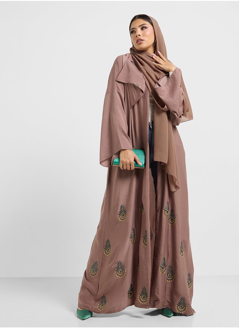 hayas closet - Collared Abaya wih Embroidery - Image 1