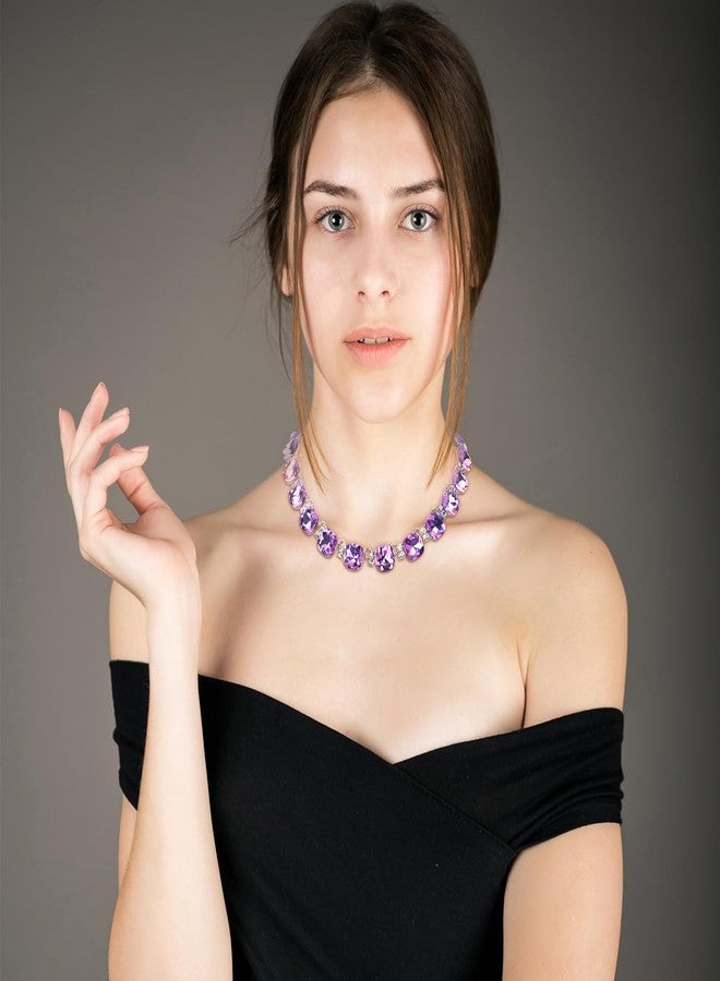 Jiulory Crystal Statement Necklace Glass Crystal Collar Choker Necklace for Women Bridal Necklace Costume Jewelry Necklaces for Women (Voilet Necklace) - Image 5