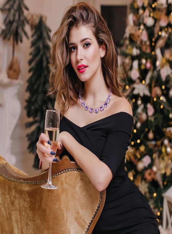 Jiulory Crystal Statement Necklace Glass Crystal Collar Choker Necklace for Women Bridal Necklace Costume Jewelry Necklaces for Women (Voilet Necklace) - Image 4