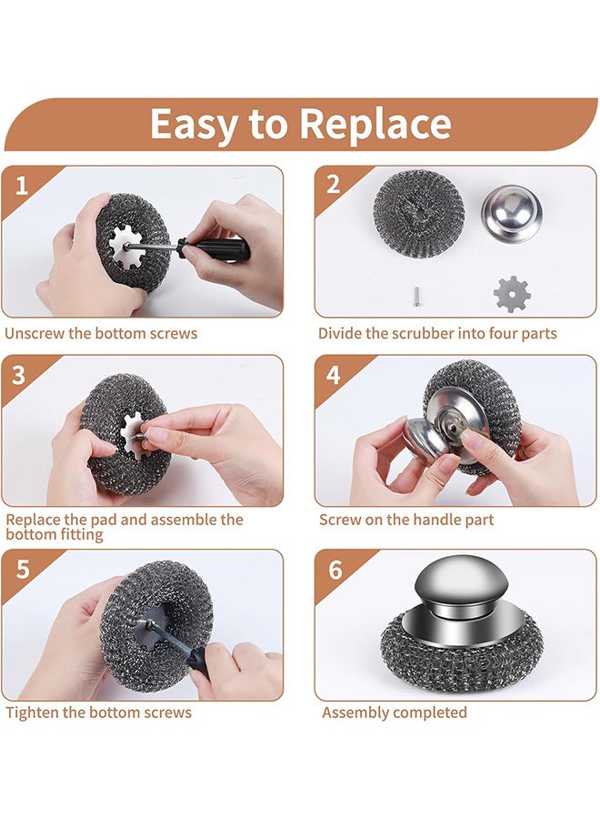 2pcs Steel Wool Scrubber with Handle, Stainless Steel Scrubber with Handle for Scouring Stubborn Messes from Cast Iron, Pots, Pans, Grill, Stoves, Sink - Image 4