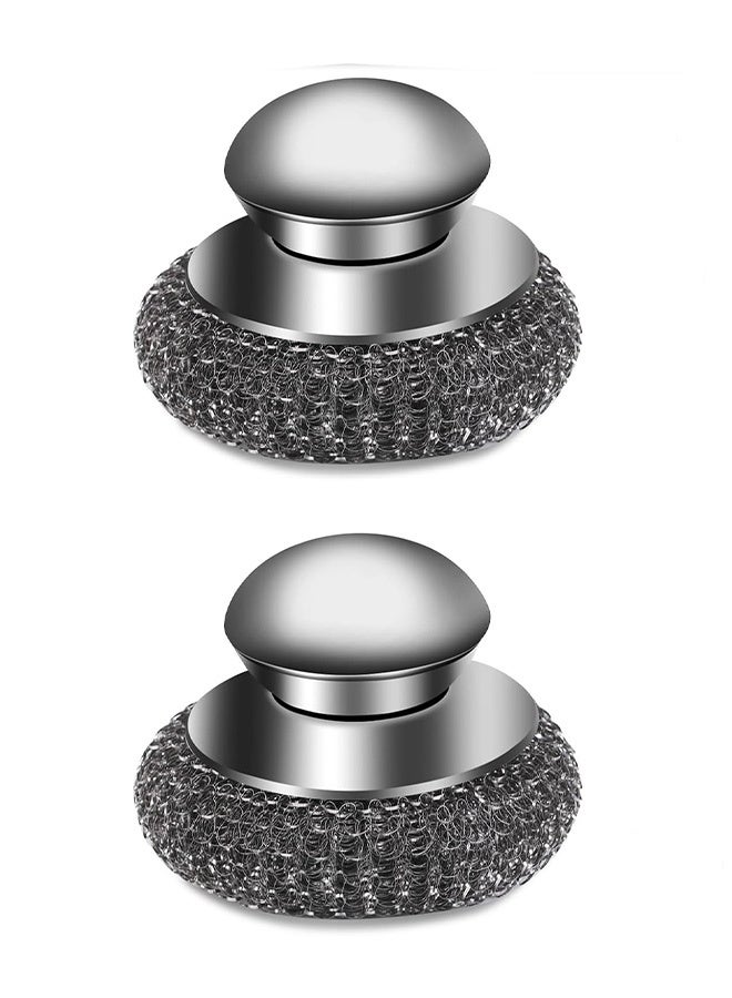 2pcs Steel Wool Scrubber with Handle, Stainless Steel Scrubber with Handle for Scouring Stubborn Messes from Cast Iron, Pots, Pans, Grill, Stoves, Sink - Image 1