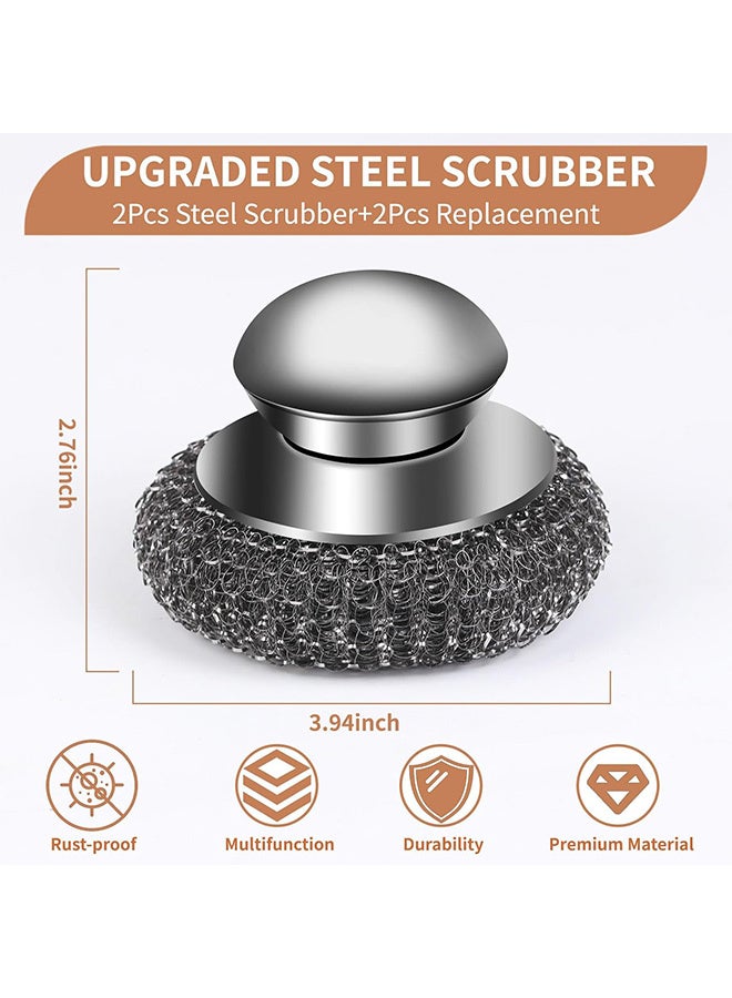 2pcs Steel Wool Scrubber with Handle, Stainless Steel Scrubber with Handle for Scouring Stubborn Messes from Cast Iron, Pots, Pans, Grill, Stoves, Sink - Image 3