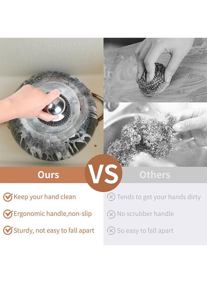 2pcs Steel Wool Scrubber with Handle, Stainless Steel Scrubber with Handle for Scouring Stubborn Messes from Cast Iron, Pots, Pans, Grill, Stoves, Sink - Image 5