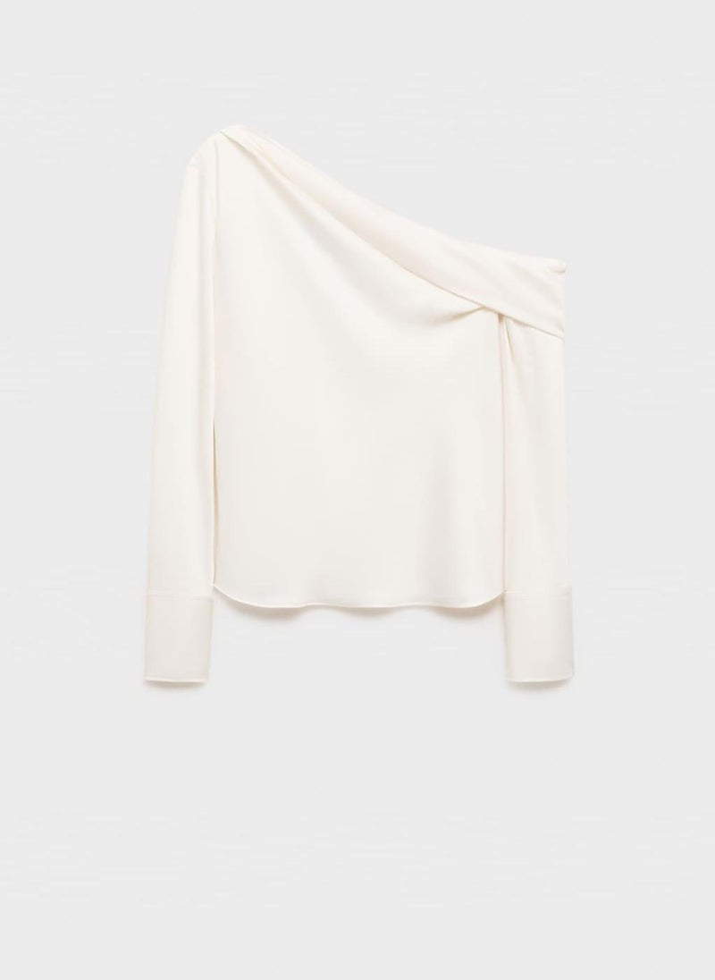 MANGO - Casual Satin Draped Neck Top - Image 1