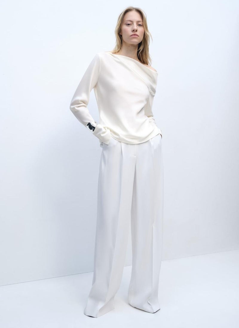MANGO - Casual Satin Draped Neck Top - Image 1
