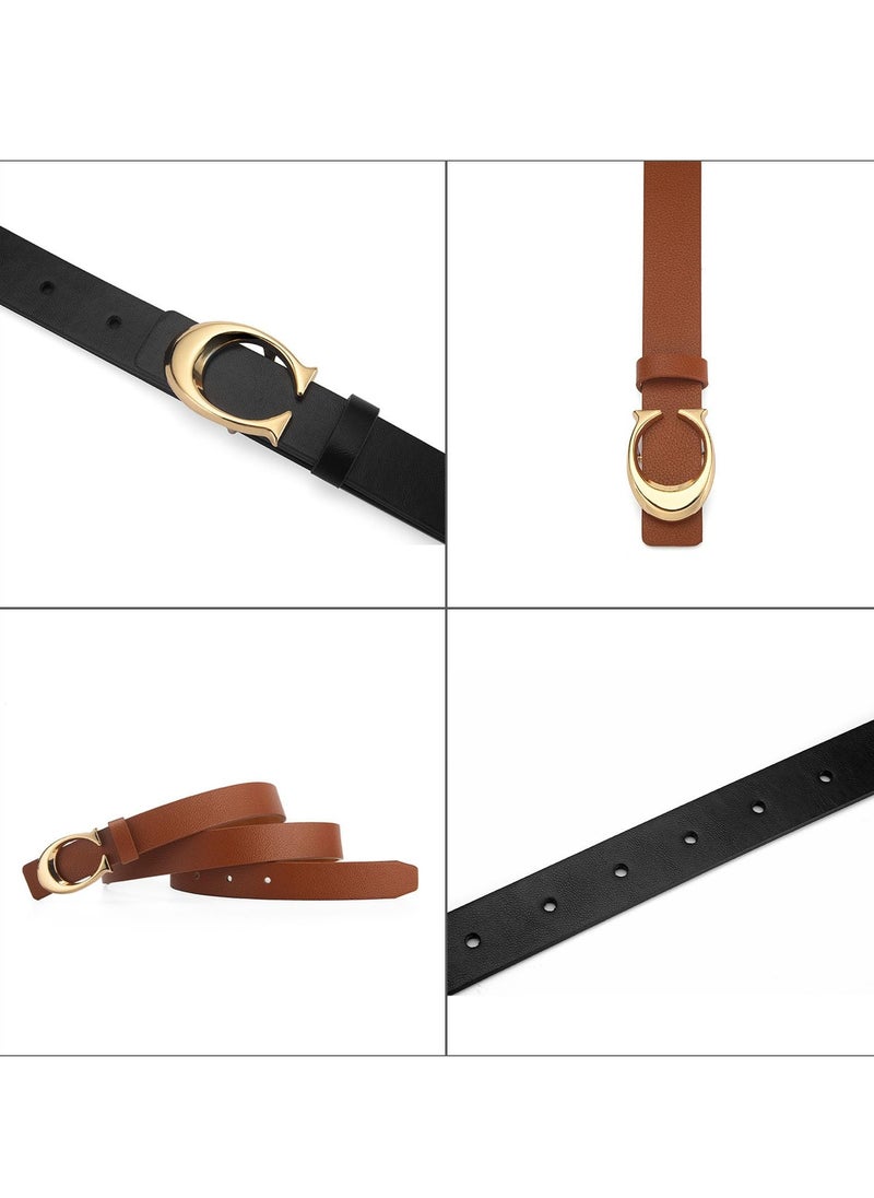 SYOSI 2 Pack Women Leather Belts, for Jeans Pants Fashion Ladies Leather Belts with Gold Buckle, Adjustable Belts Skinny Belt Vintage Belt Waist  Fashion Women's Accessories Waist Strap  - Image 4