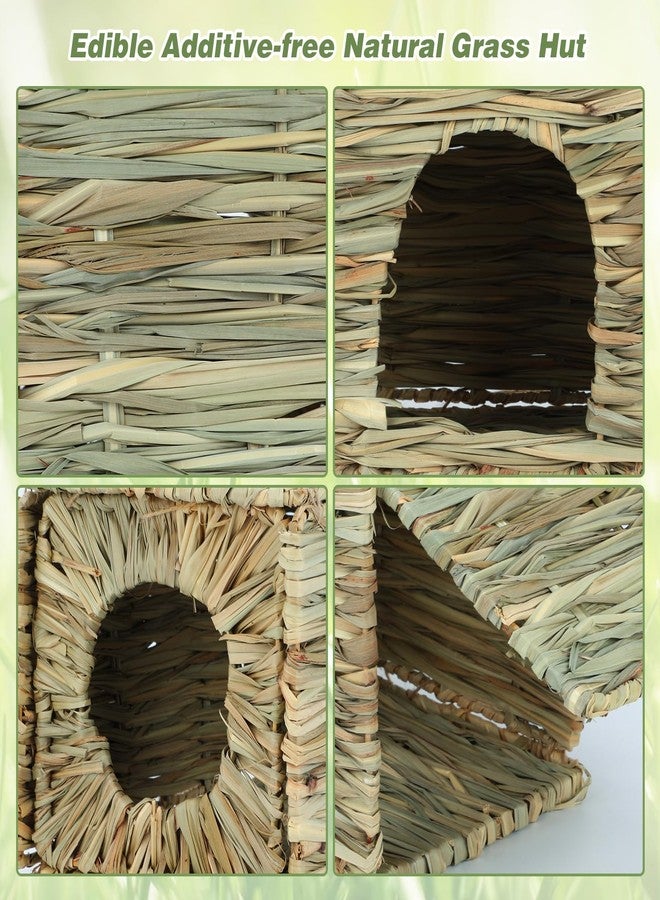 BWOGUE Large Bunny Grass House Natural Seagrass Bed Hideaway Toy Rabbit Hideout Hay Mat Chew Toys Guinea Pig Comfortable Hut for Bunny Hamster Chinchilla Small Animals - Image 4