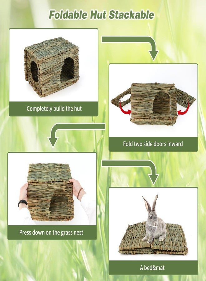BWOGUE Large Bunny Grass House Natural Seagrass Bed Hideaway Toy Rabbit Hideout Hay Mat Chew Toys Guinea Pig Comfortable Hut for Bunny Hamster Chinchilla Small Animals - Image 5
