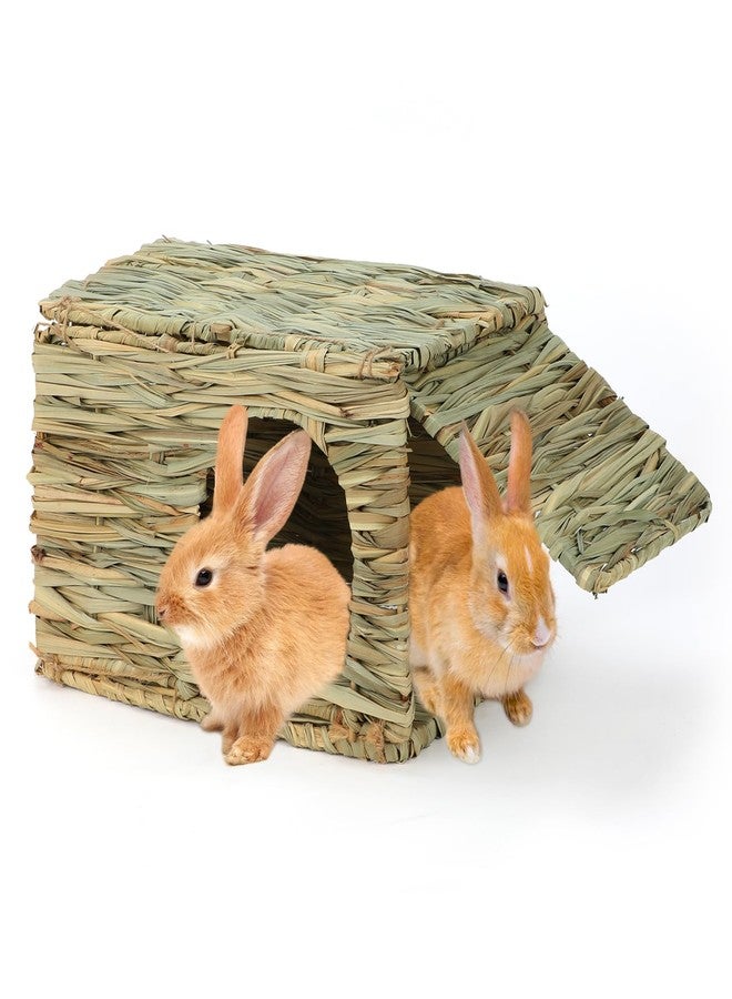 BWOGUE Large Bunny Grass House Natural Seagrass Bed Hideaway Toy Rabbit Hideout Hay Mat Chew Toys Guinea Pig Comfortable Hut for Bunny Hamster Chinchilla Small Animals - Image 1