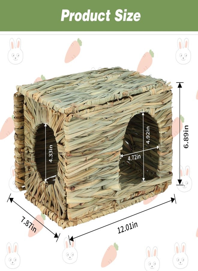 BWOGUE Large Bunny Grass House Natural Seagrass Bed Hideaway Toy Rabbit Hideout Hay Mat Chew Toys Guinea Pig Comfortable Hut for Bunny Hamster Chinchilla Small Animals - Image 2
