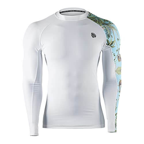 ADOREISM Men's Splice Compression Long Sleeve Rash Guard Surf Swim Shirt UV Sun Protection UPF 50+ (White Forest,M) - Image 3