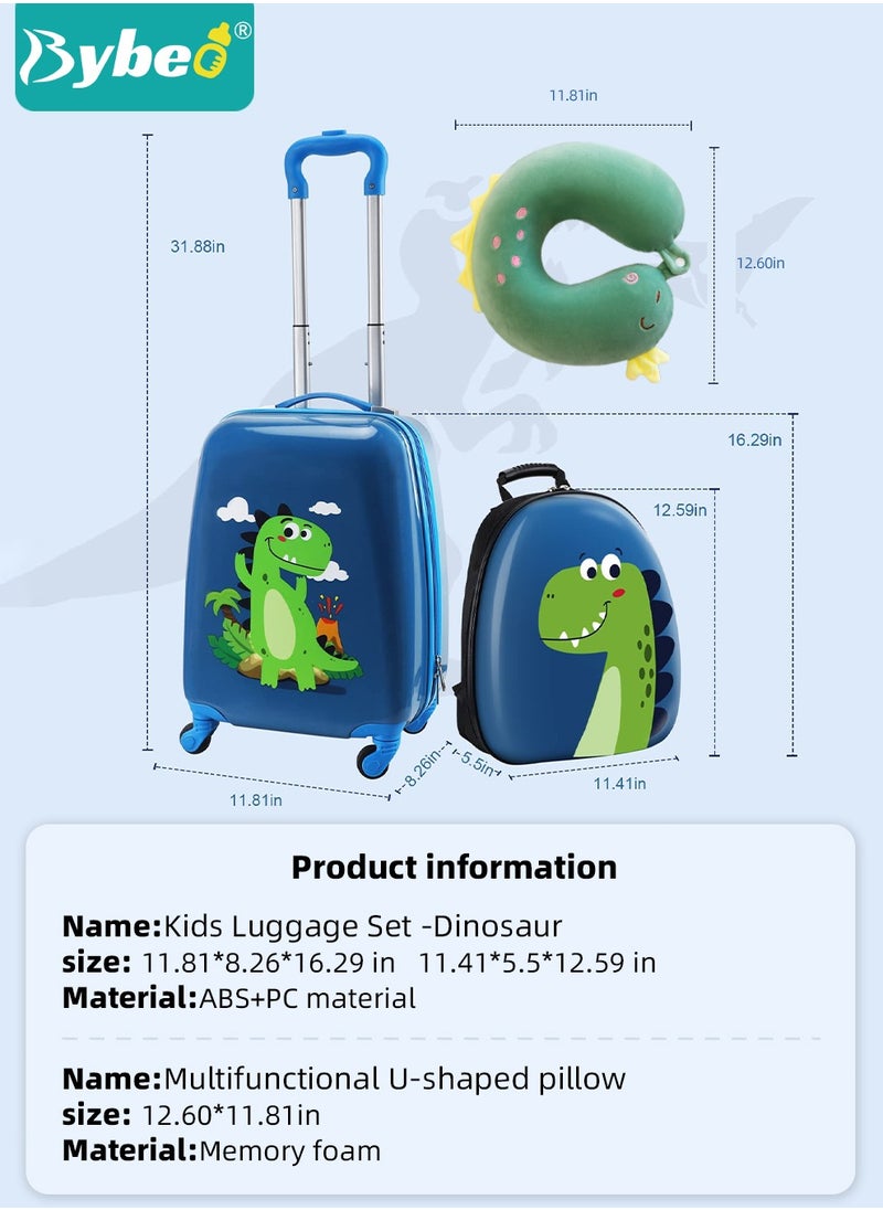 Bybeo - 3Pcs Kids Luggage Set, 18 Inch Children Travel Suitcase, Cartoon Rolling Luggages, Child Trolley Bag with 14-Inch Backpack, U-Shaped Pillow, Wheels and Telescopic Handle for Kid Toddlers Boys and Girl - Image 1