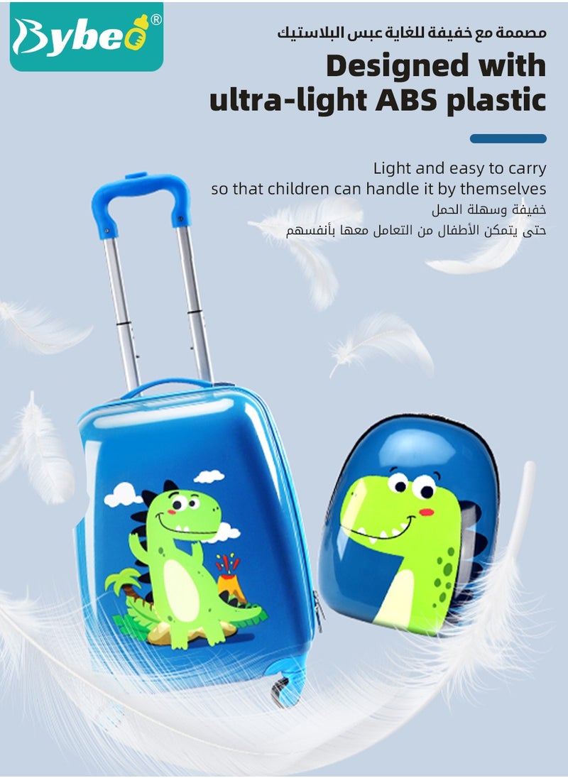 Bybeo - 3Pcs Kids Luggage Set, 18 Inch Children Travel Suitcase, Cartoon Rolling Luggages, Child Trolley Bag with 14-Inch Backpack, U-Shaped Pillow, Wheels and Telescopic Handle for Kid Toddlers Boys and Girl - Image 1