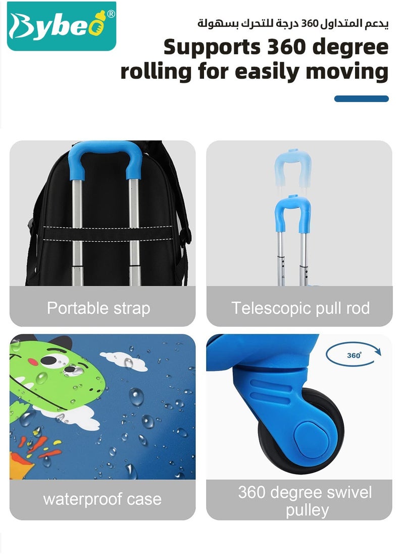 Bybeo - 3Pcs Kids Luggage Set, 18 Inch Children Travel Suitcase, Cartoon Rolling Luggages, Child Trolley Bag with 14-Inch Backpack, U-Shaped Pillow, Wheels and Telescopic Handle for Kid Toddlers Boys and Girl - Image 1